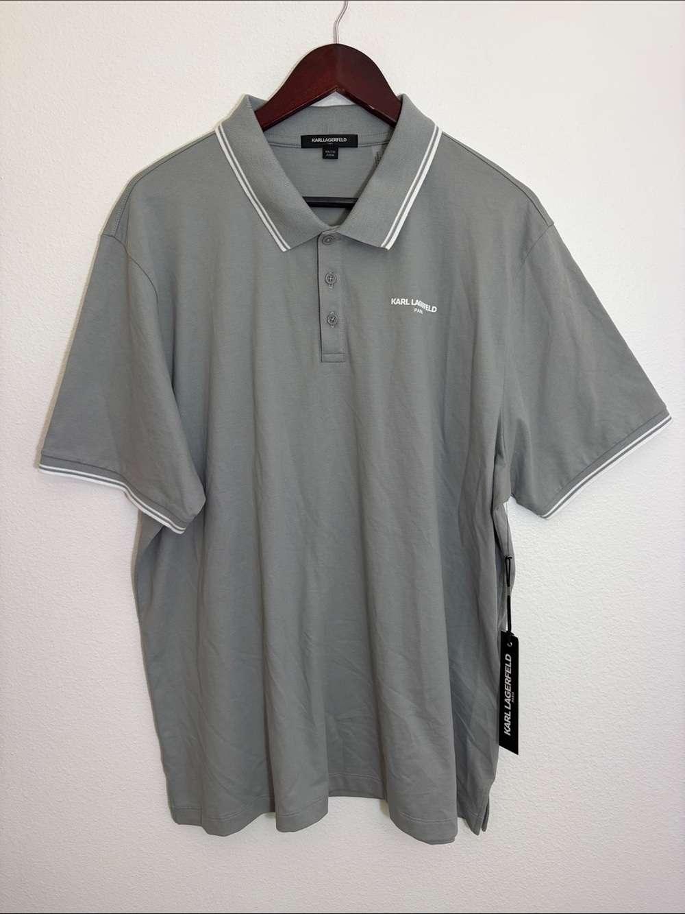 NWT Karl Lagerfeld Light Grey Polo with White Trim